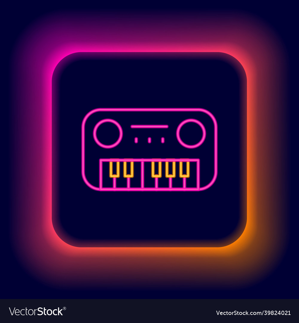 Glowing neon line toy piano icon isolated on black