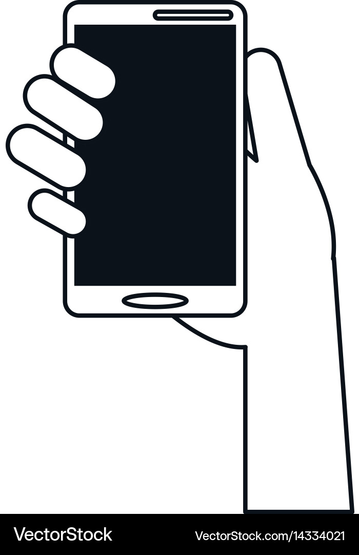 Hand holds smartphone device technology line Vector Image