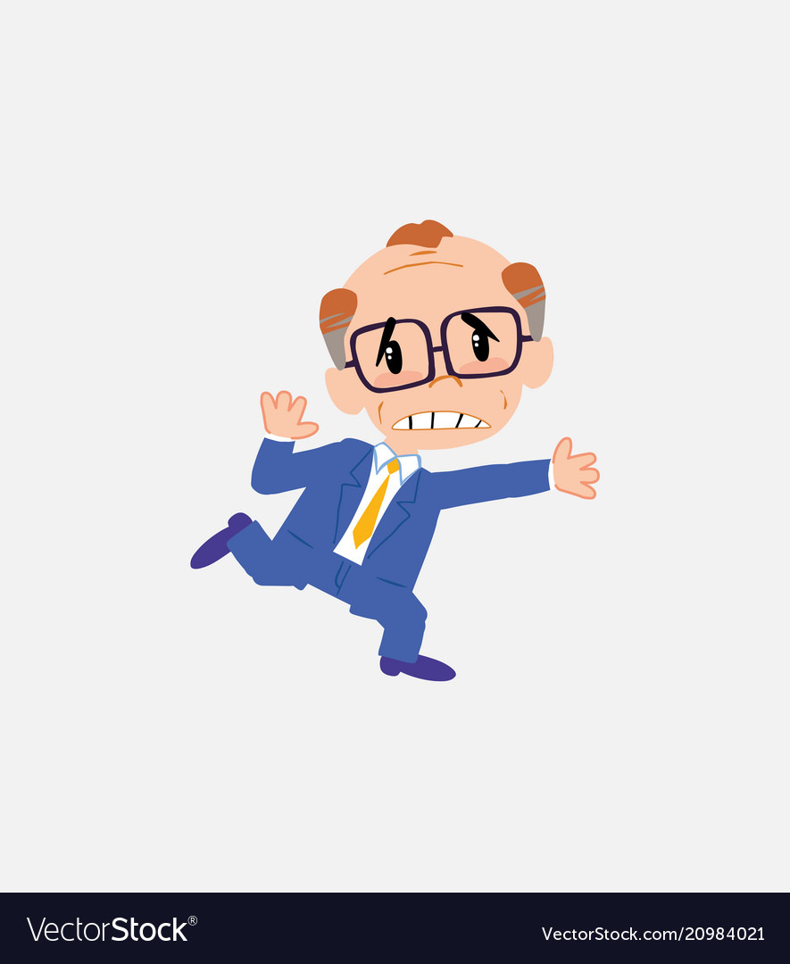 Old businessman with glasses runs alarmed