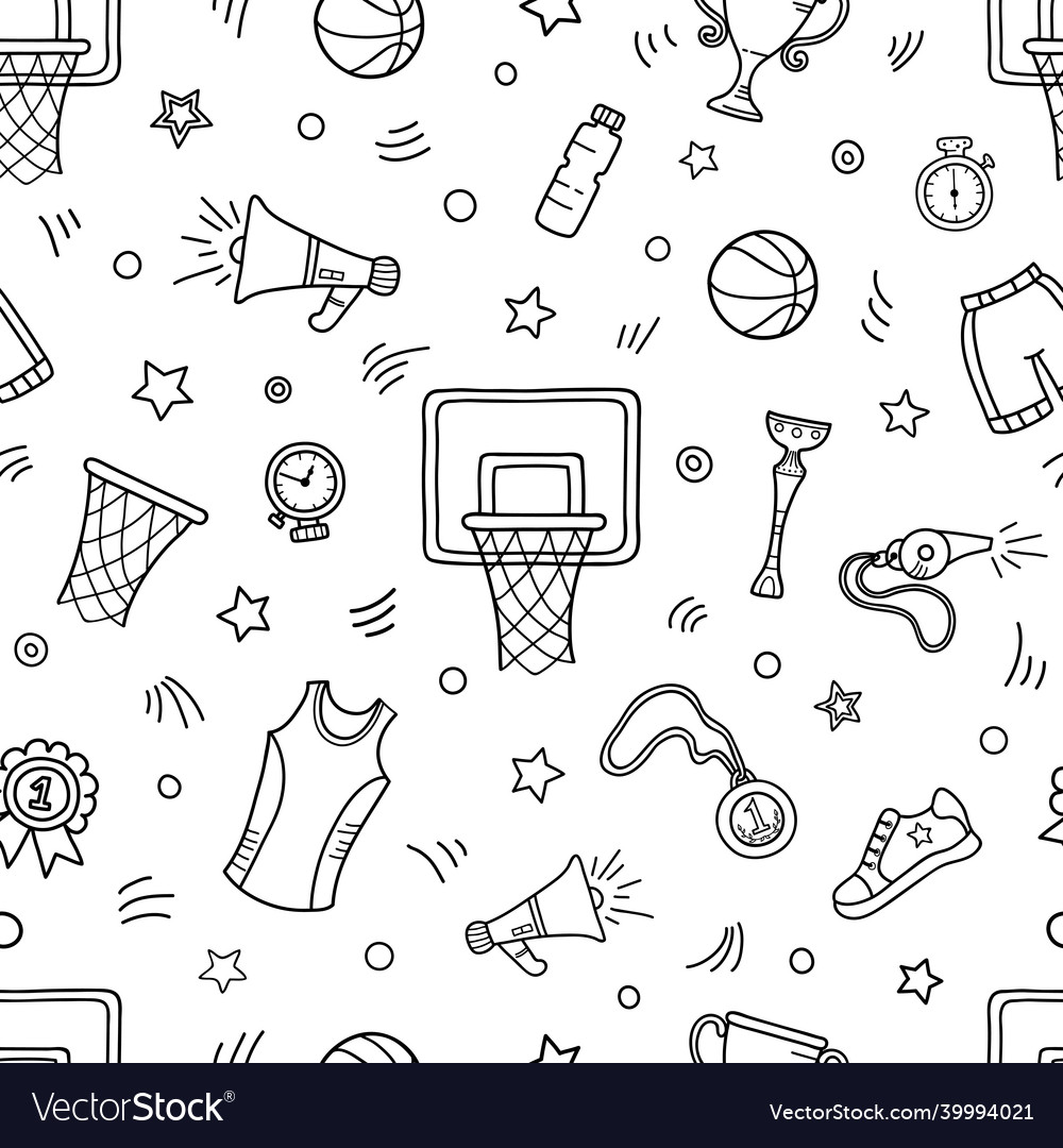 Seamless pattern of basketball objects and symbols