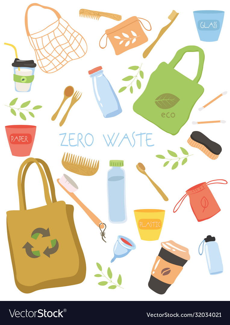 Zero waste icon collection with recyclables Vector Image