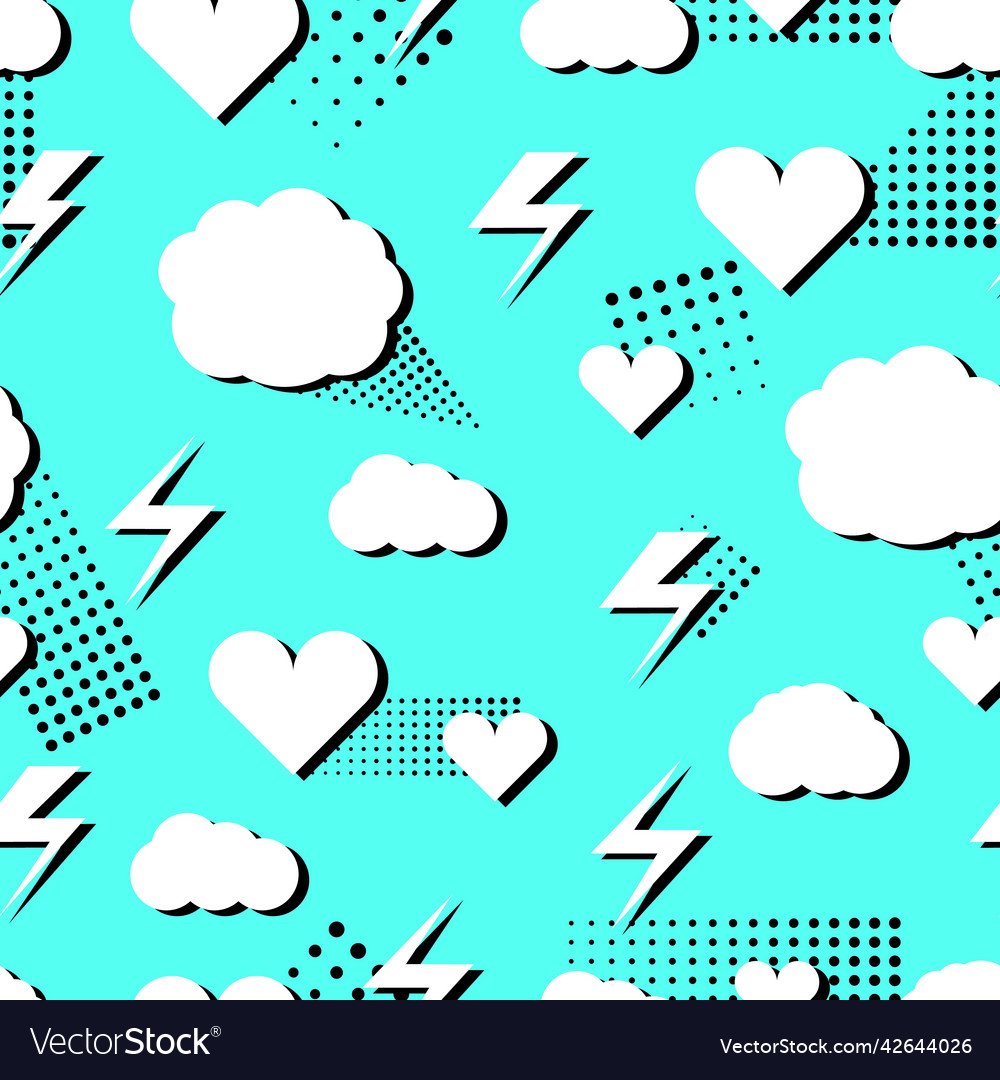 Clouds flash and hearts pop art trendy style Vector Image
