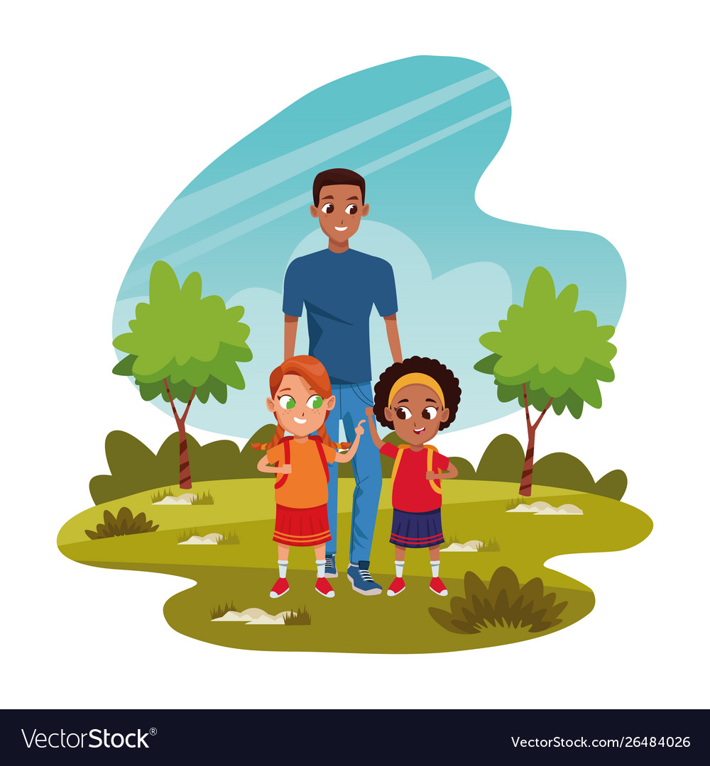 Family single father with kids Royalty Free Vector Image