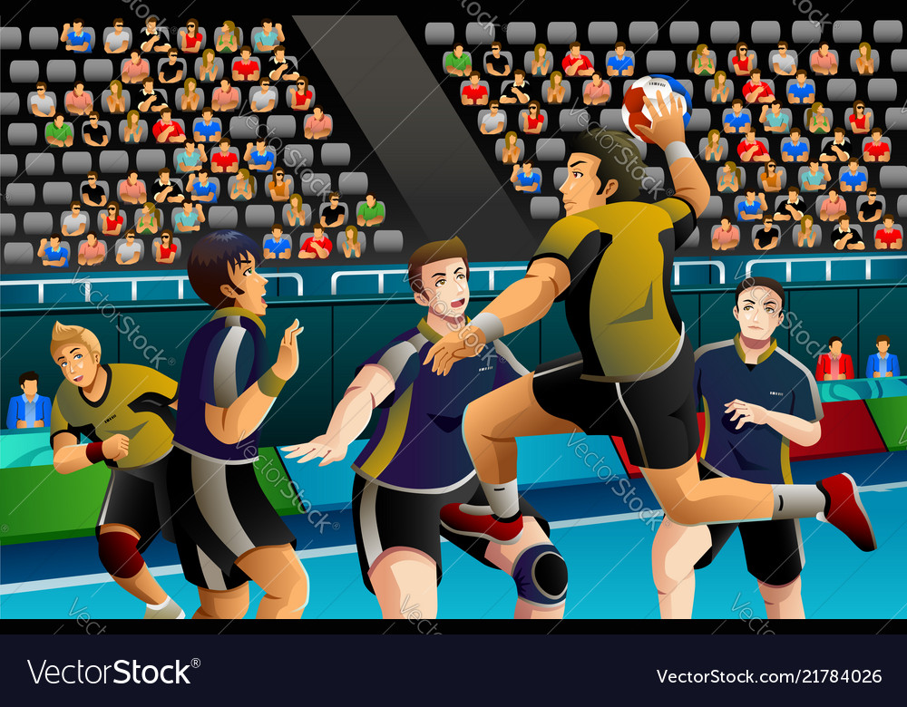 People playing handball in competition Royalty Free Vector