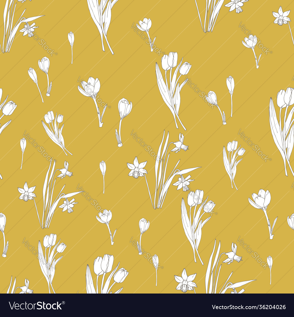 White spring flowers repeat pattern Royalty Free Vector