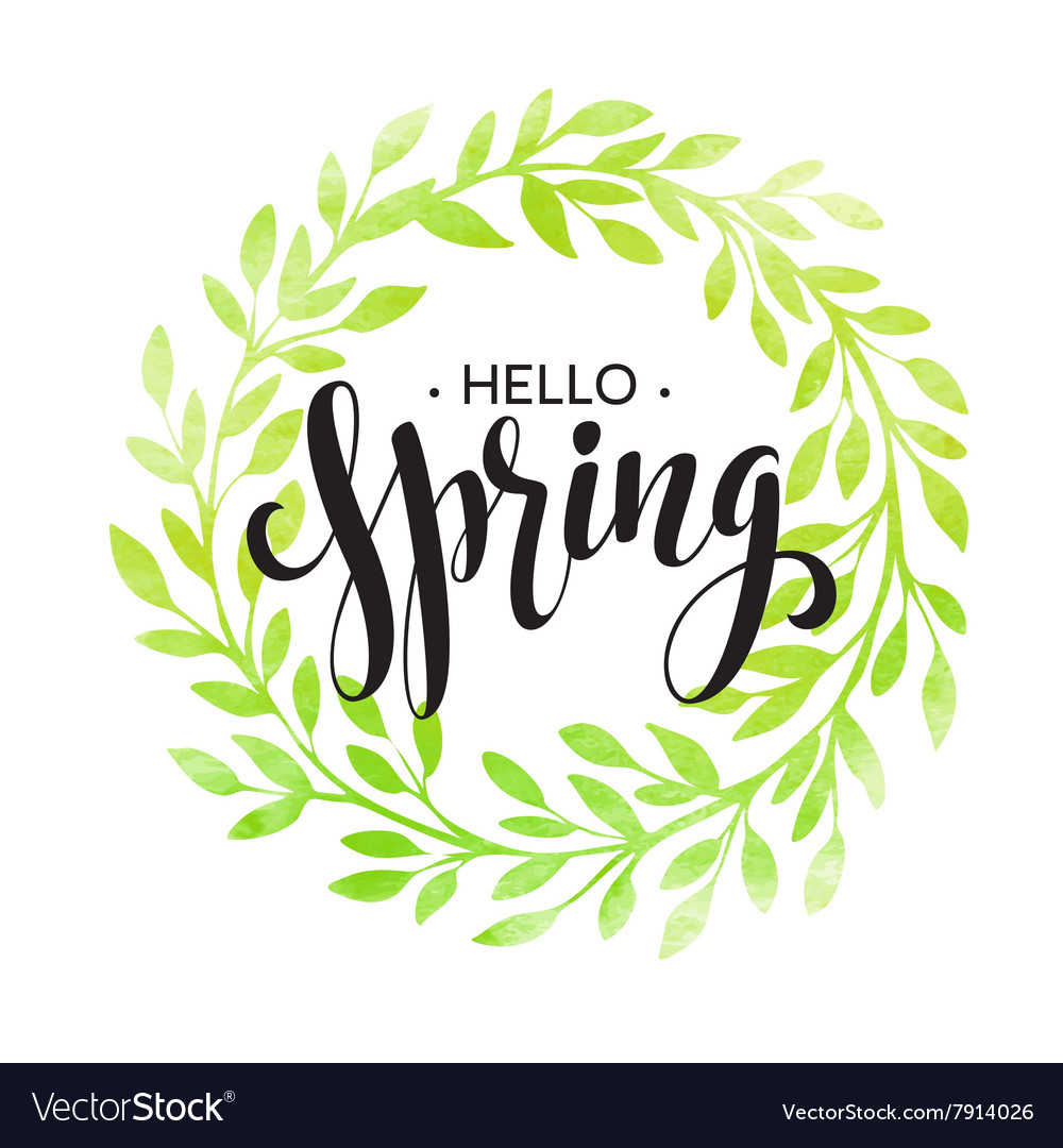 Words spring with wreath branchesleaves Royalty Free Vector