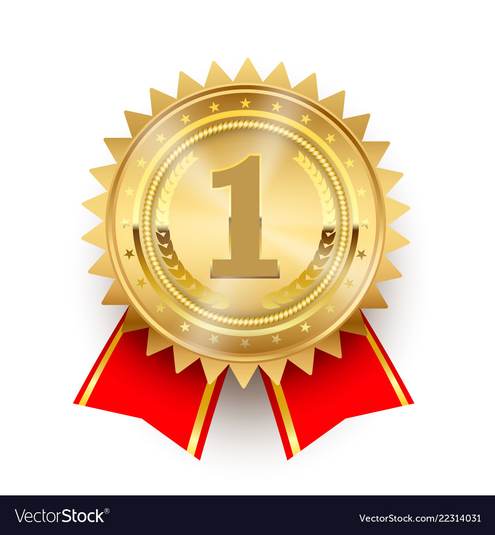 Gold medal 1st place badge symbol victory in Vector Image