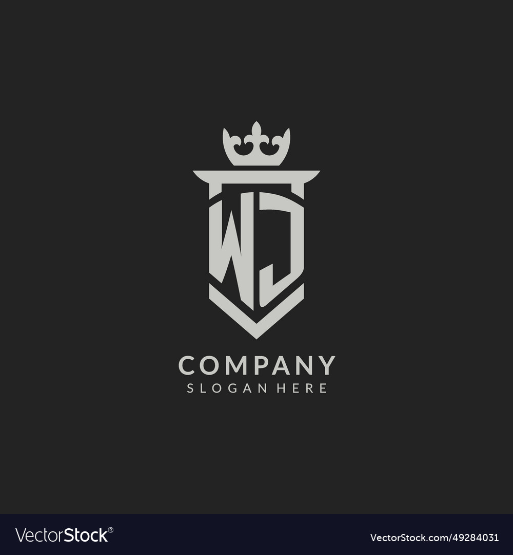 Initial wj shield and crown logo style Royalty Free Vector