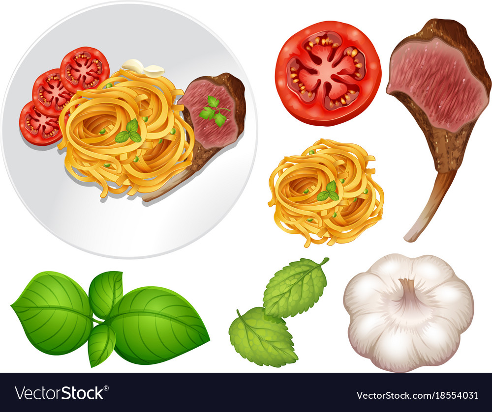 Steak and pasta on the plate