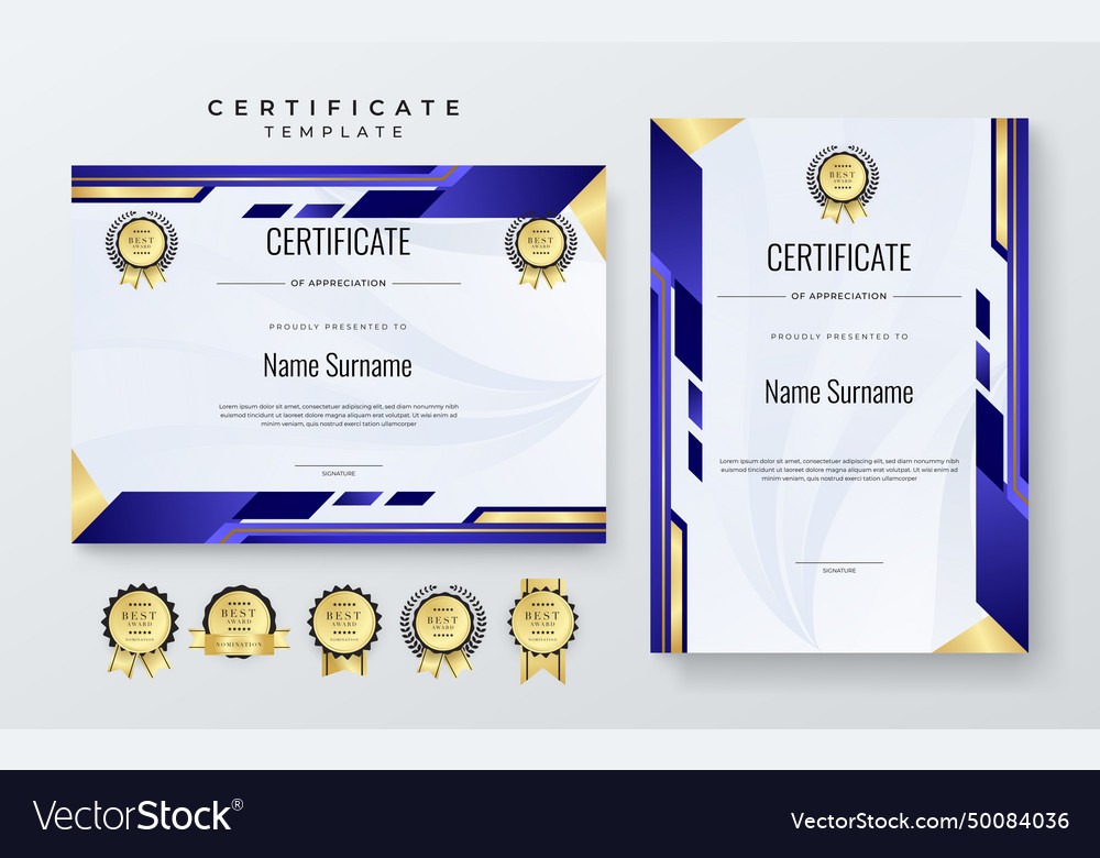 Blue and gold certificate design with luxury Vector Image