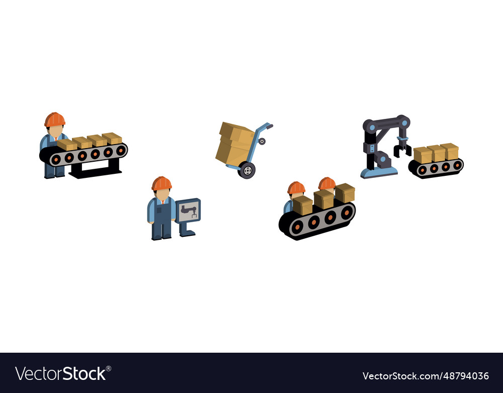 Engineer and machine operator managing Royalty Free Vector