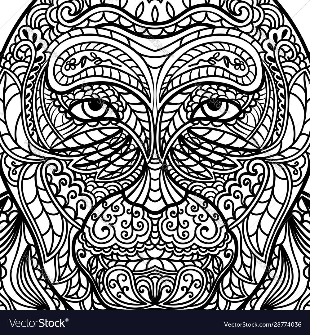 Ethnic patterned ornate hand drawn head monkey