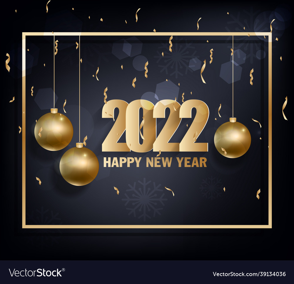 Happy New Year 2022 Background Golden Shiny Vector Image