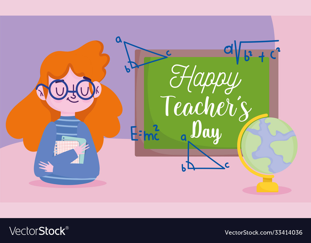 Happy teachers day teacher with map world Vector Image