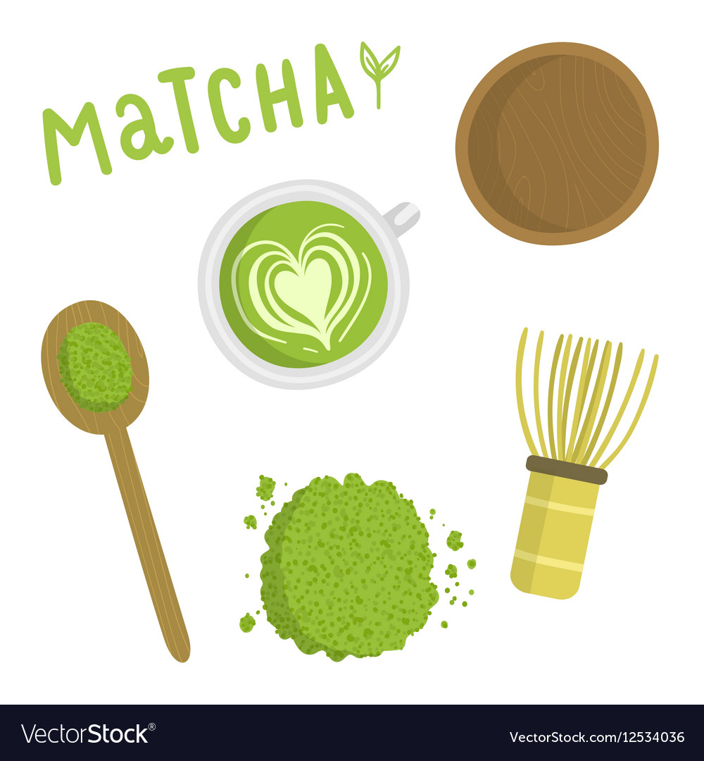 Matcha tea set isolated object Royalty Free Vector Image