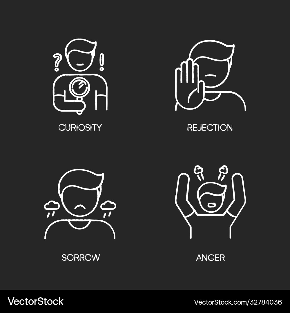 Mood and temperament chalk white icons set Vector Image