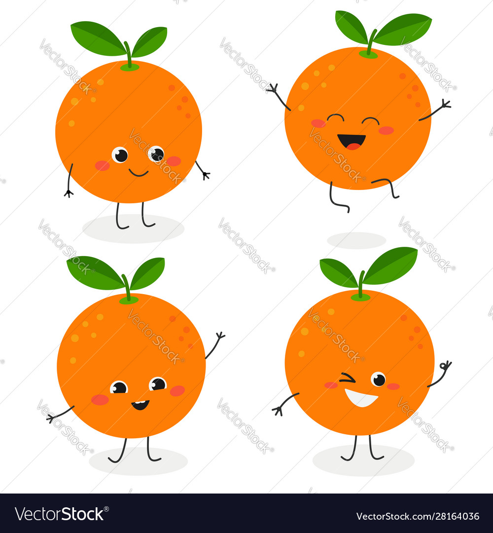 Orange cartoon character emoticon set Royalty Free Vector