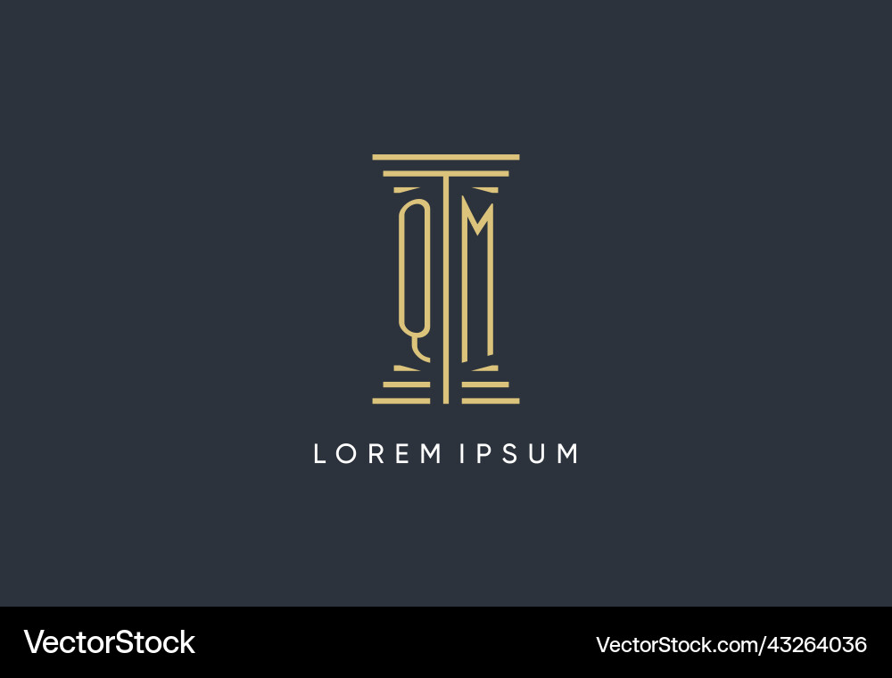 Qm initial monogram with pillar shape logo design Vector Image