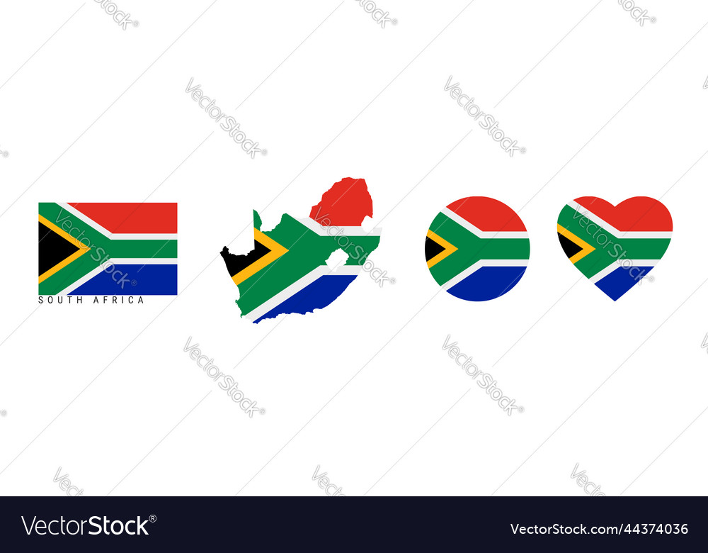 South africa flag in different shapes icon set Vector Image