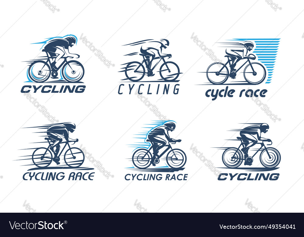 Cycling sport icons with bike racer silhouettes Vector Image