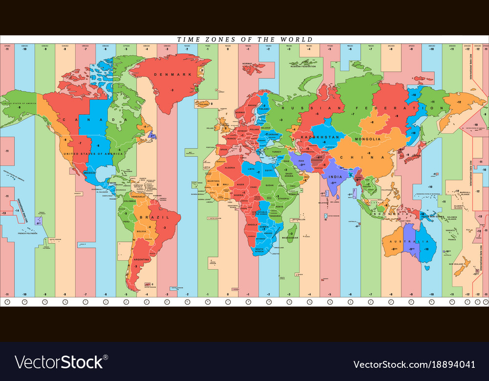 Detailed World Map With Time Zones Royalty Free Vector Image