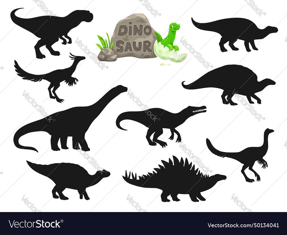 Funny dinosaurs cartoon characters silhouettes Vector Image