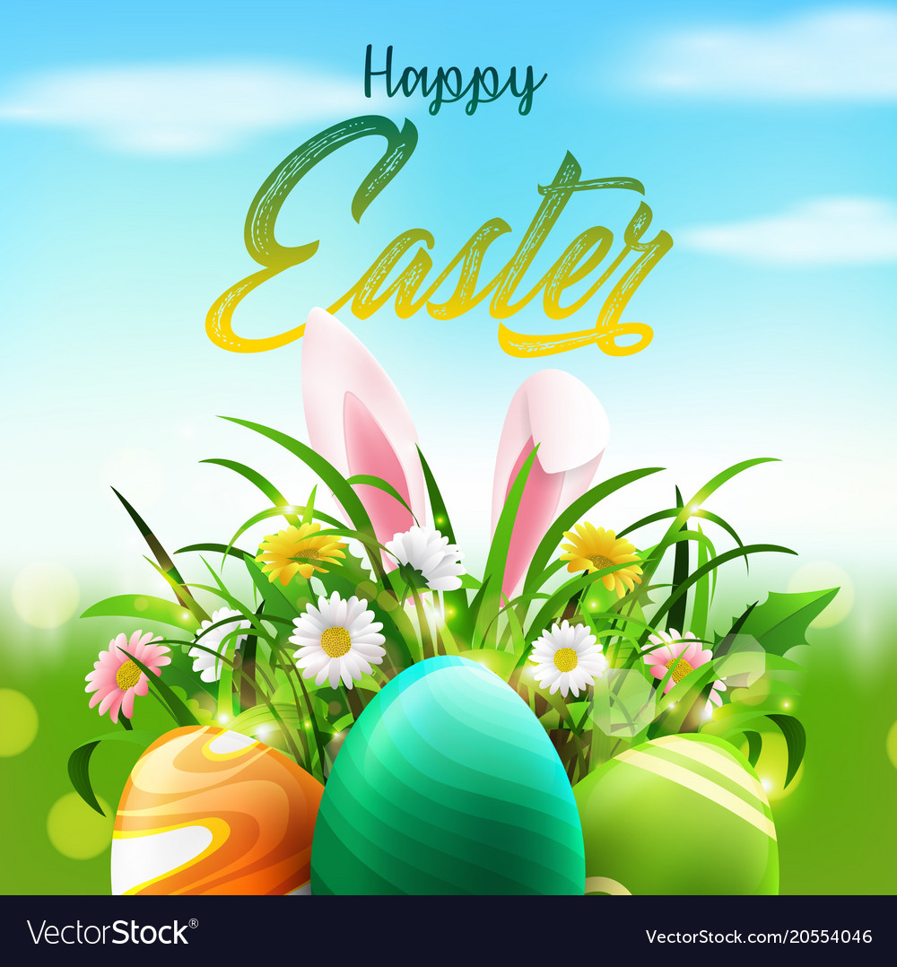 Easter greeting card with eggs bunny ears Vector Image