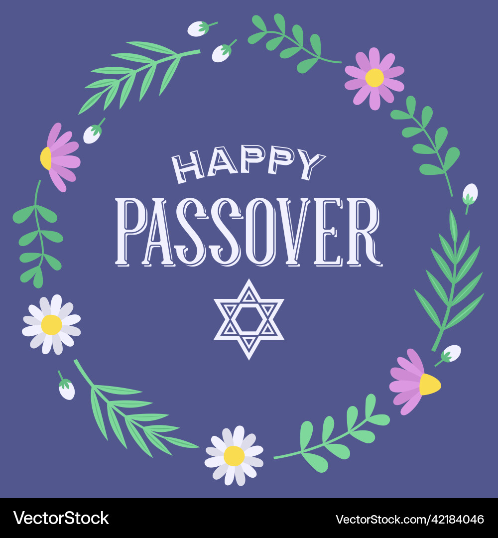 Happy passover with flowers and leaves frame Vector Image