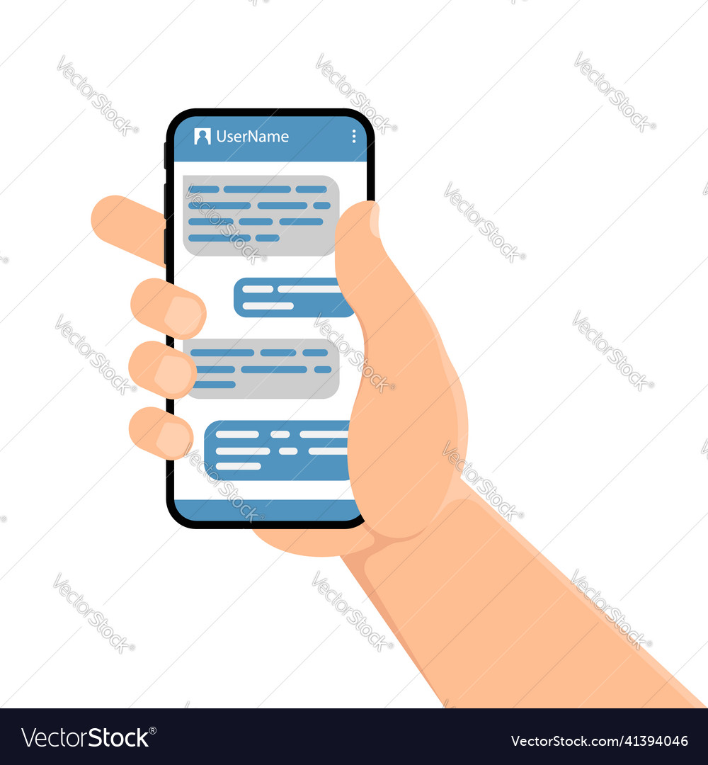 Male Hand Holding Smartphone With Message Chart Vector Image