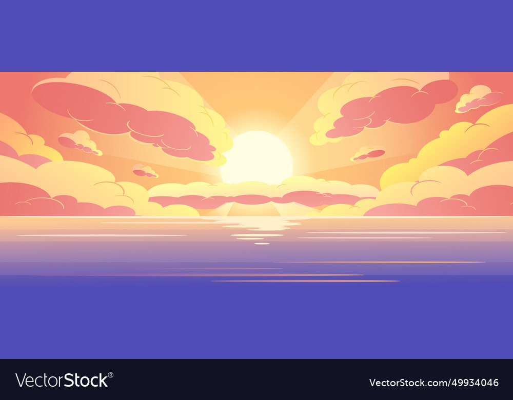 Sunset in the ocean nature landscape background Vector Image