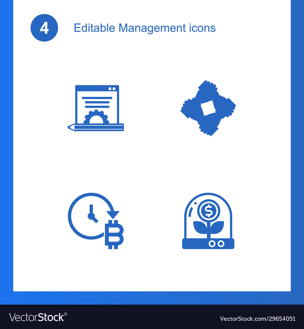 4 management filled icons set isolated