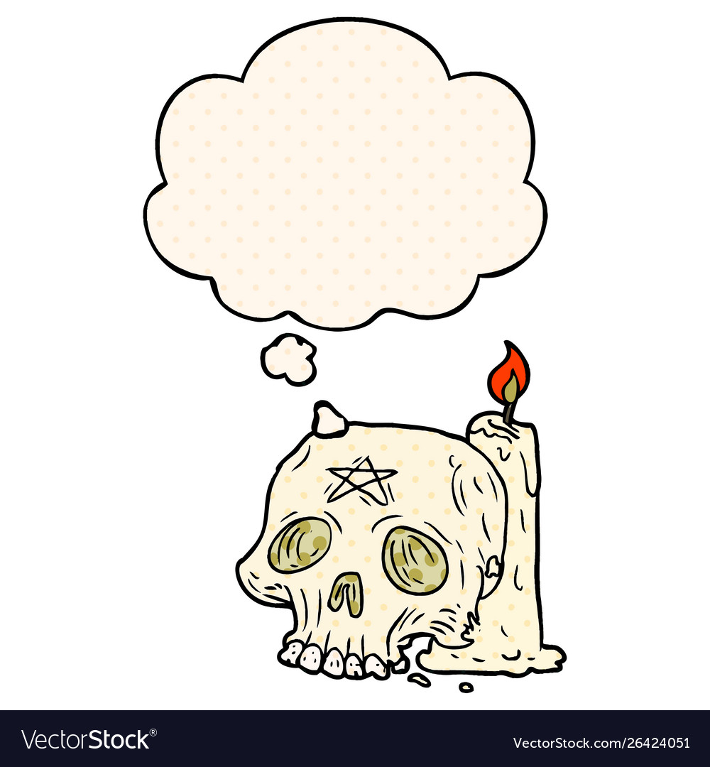 Cartoon spooky skull and candle and thought Vector Image