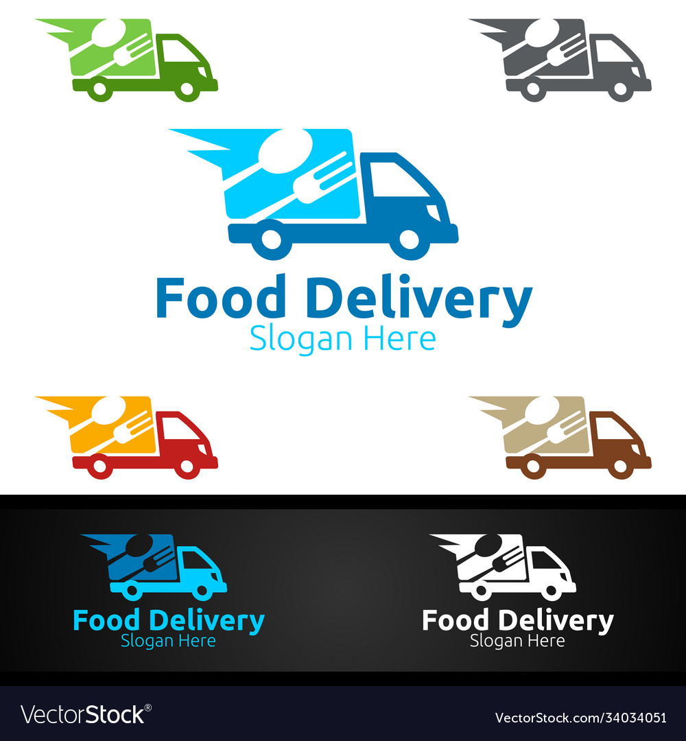 Fast food delivery service logo for restaurant Vector Image