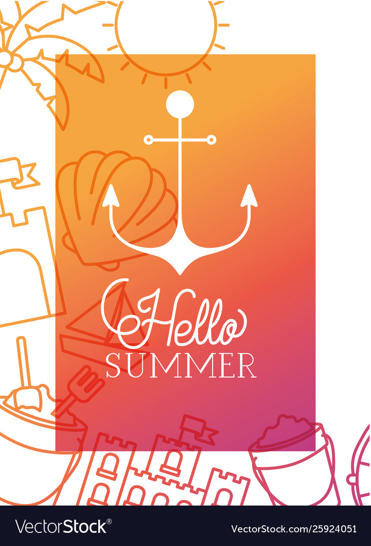 Hello summer label with colorful image