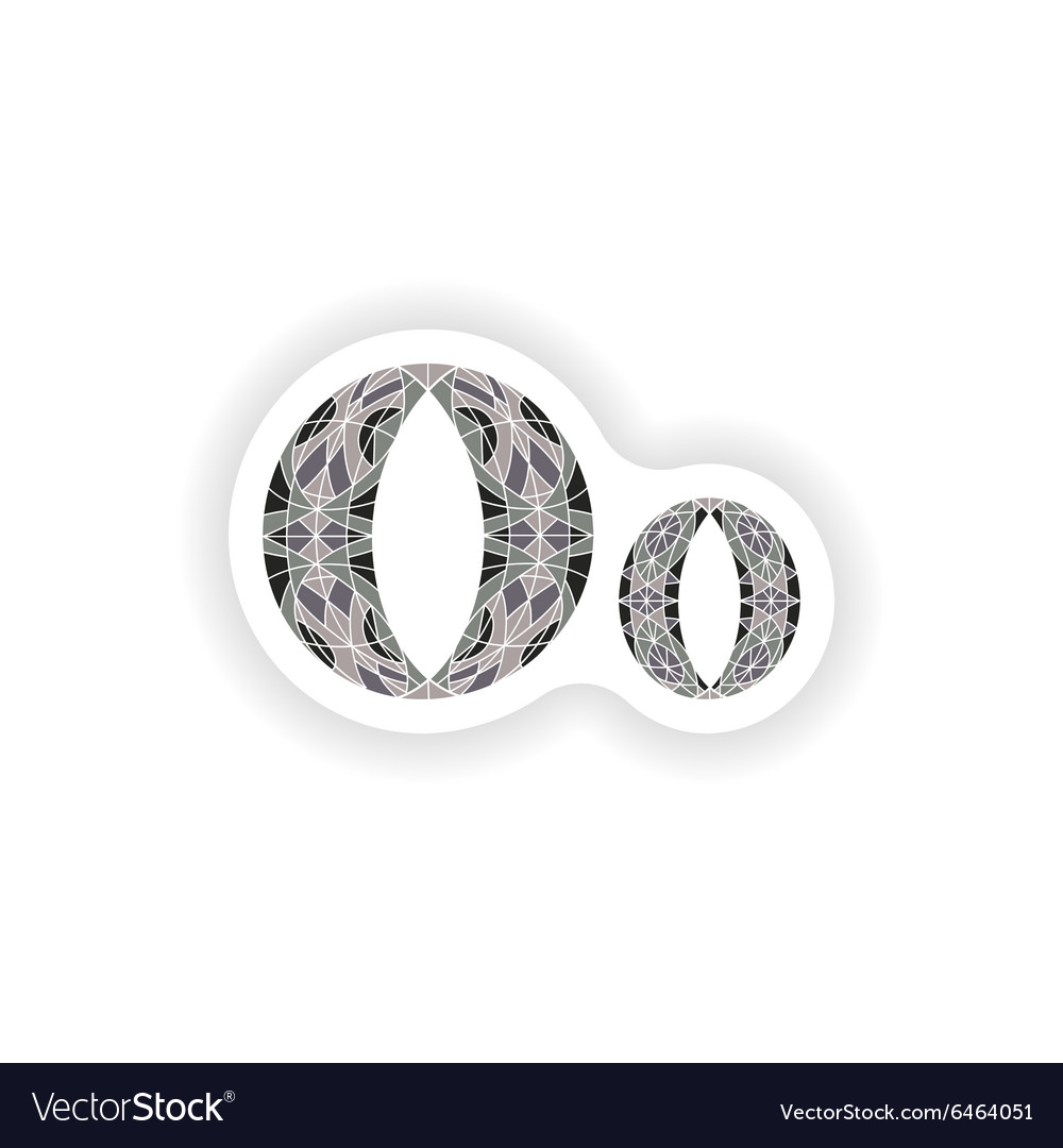 Sticker low poly letter o in gray mosaic polygon