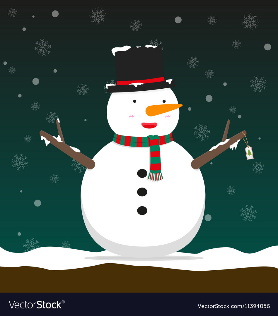 Cute big fat snowman wear hat and scarf