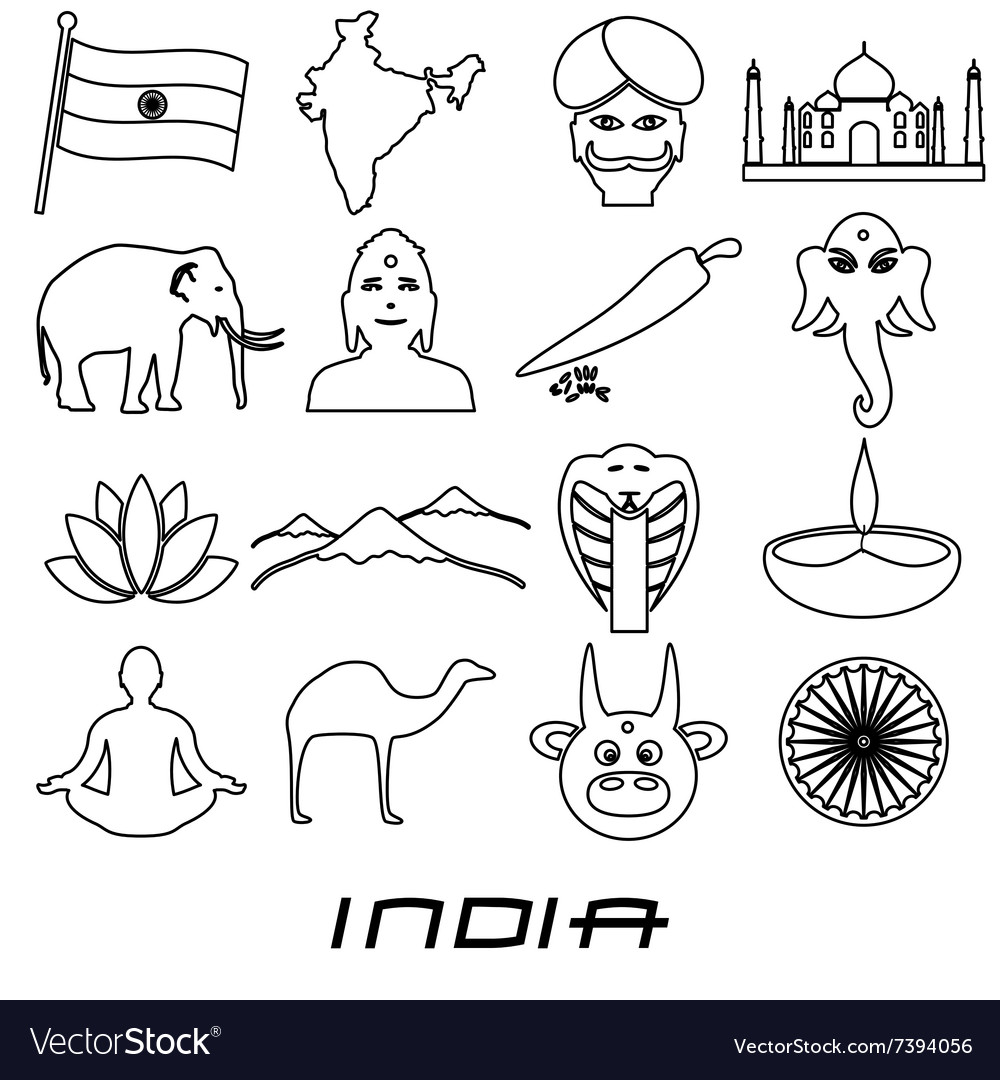 India country outline theme symbols set eps10