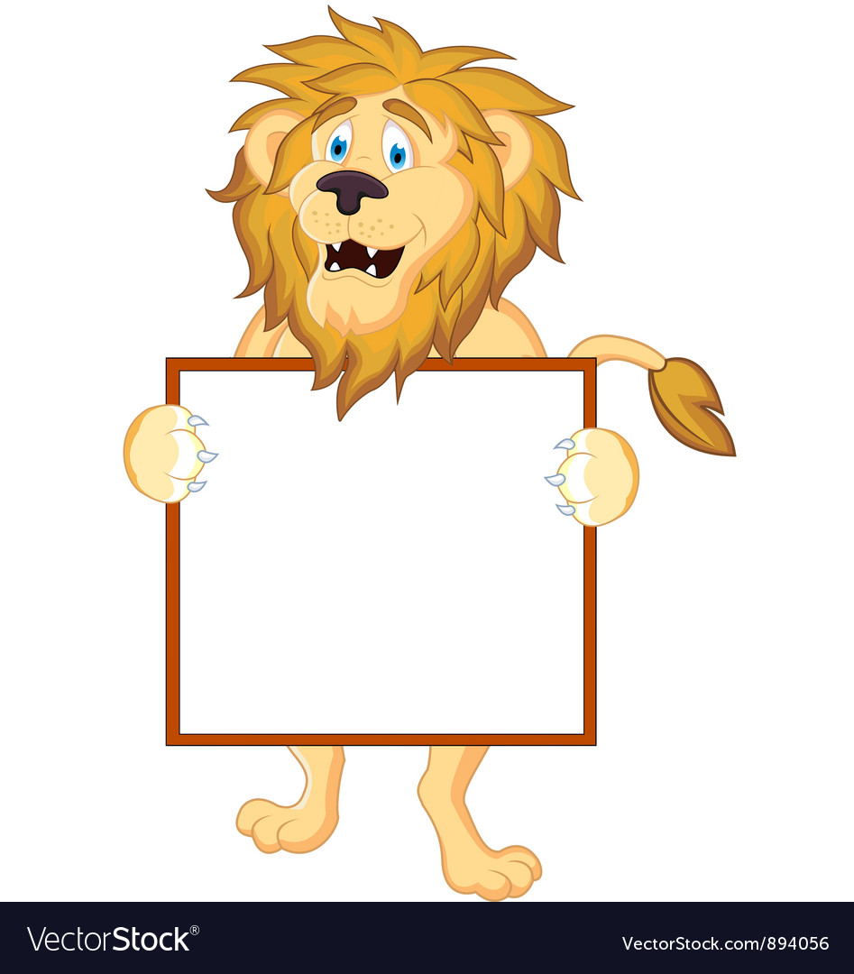 Lion cartoon with blank sign