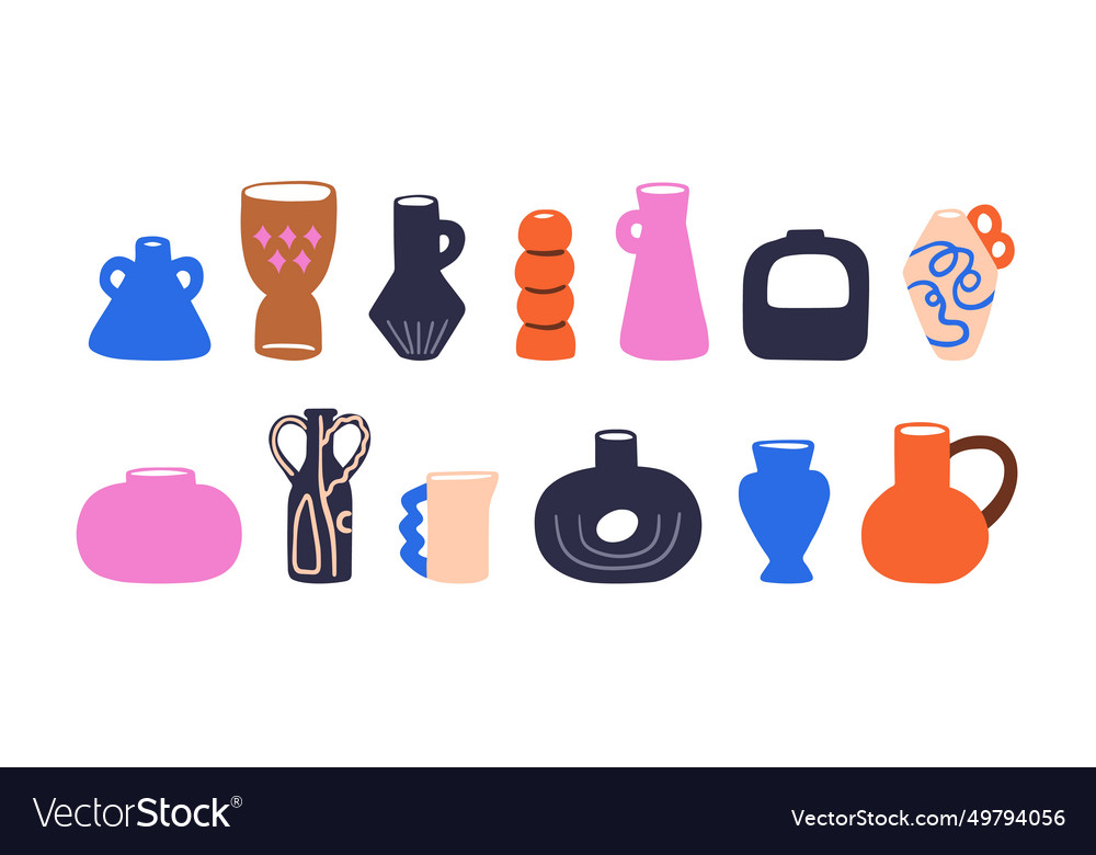 Modern flower vases set pottery ceramics empty Vector Image