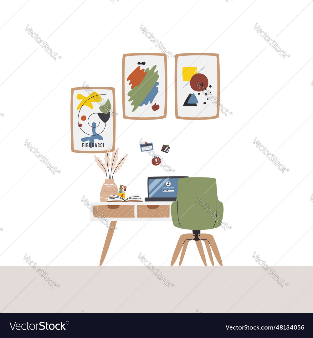 Modern workplace decorated with abstract posters Vector Image