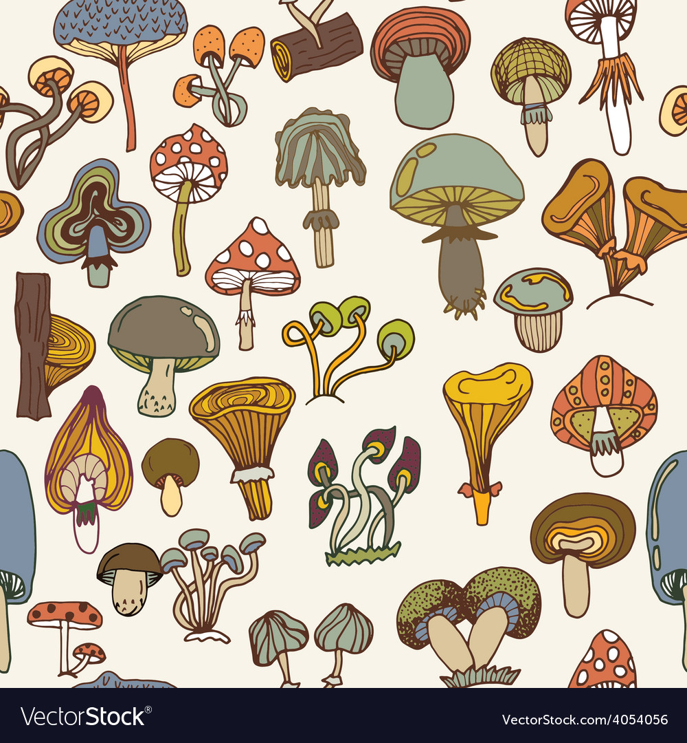 Seamless pattern of different mushrooms Royalty Free Vector