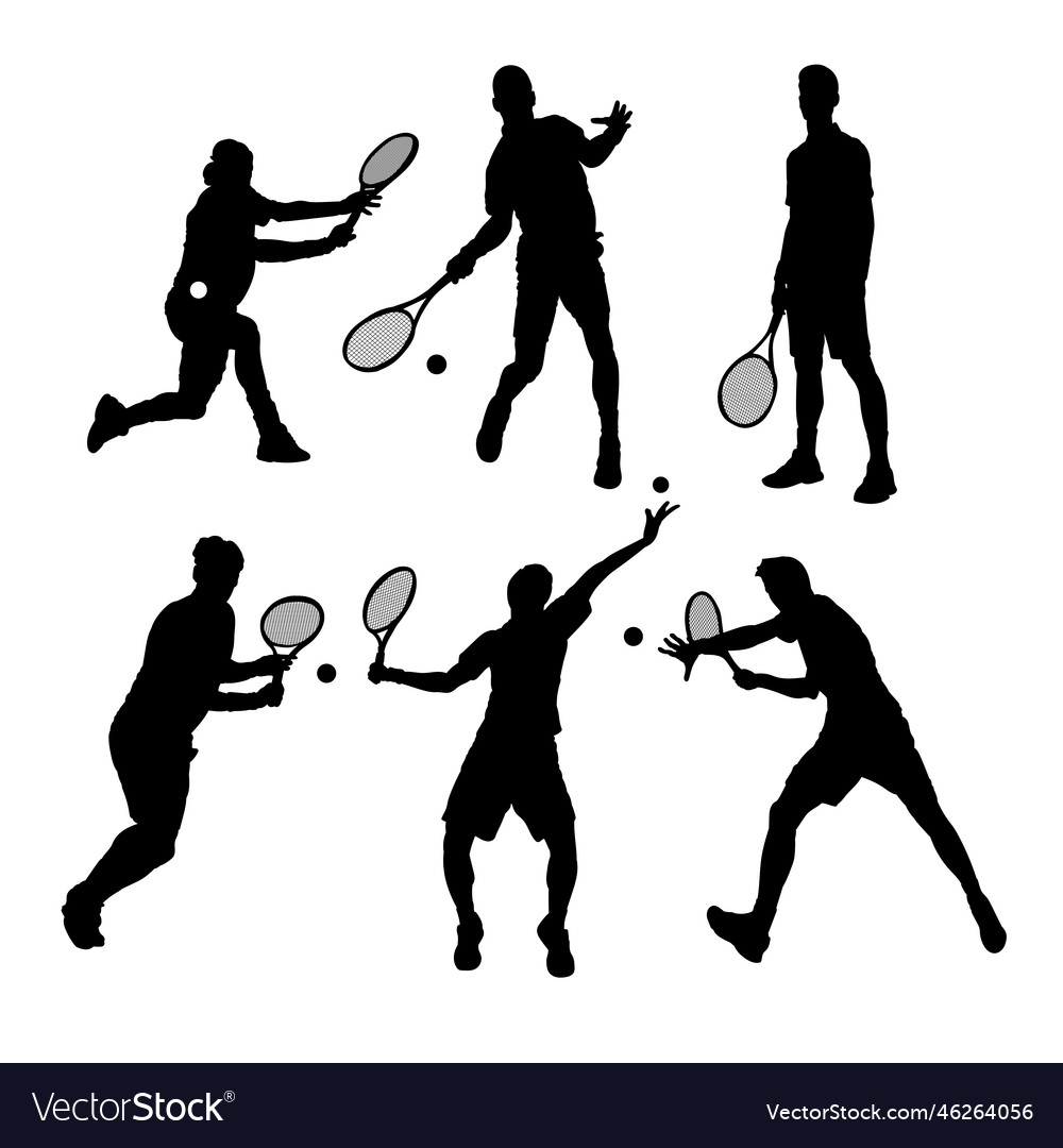 Set of silhouettes tennis players