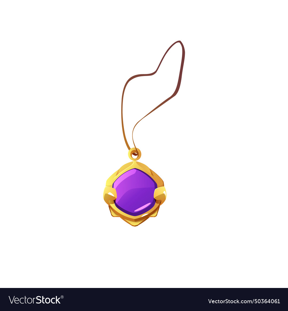 3d magic amulet with purple stone on a rope