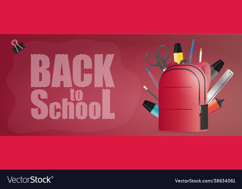 Back to school red banner supplies pen