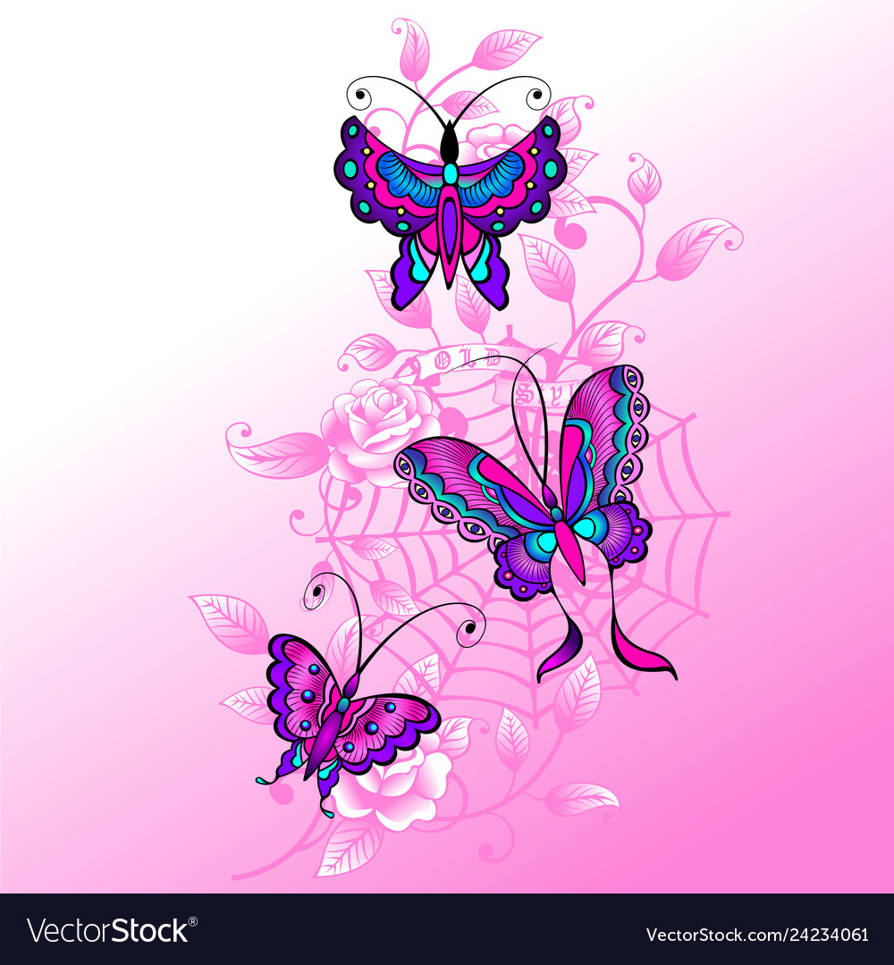 Cobweb roses and butterflys Royalty Free Vector Image
