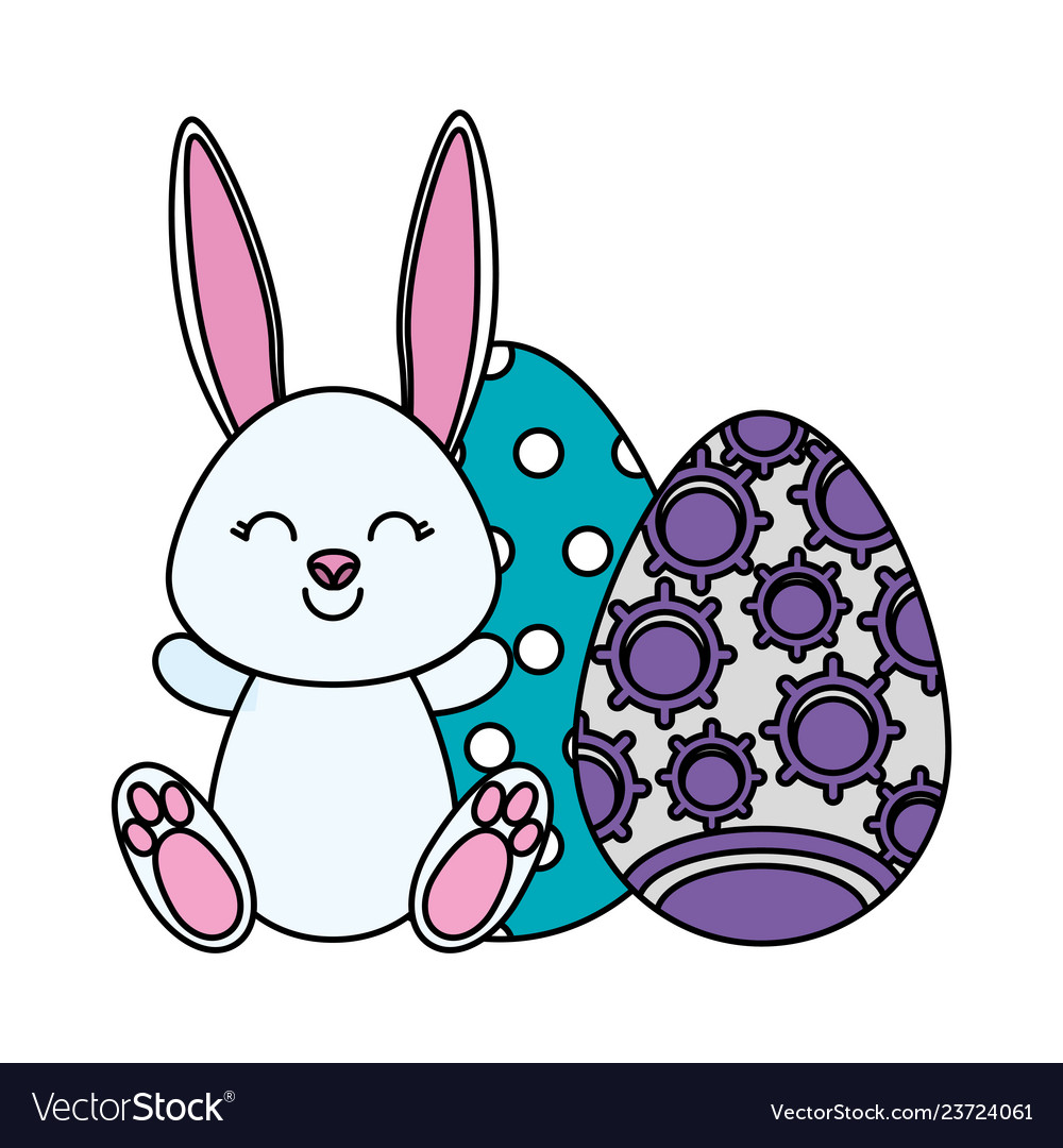 Cute rabbit with easter eggs painted Royalty Free Vector