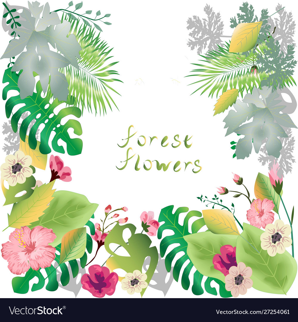 Forest flowers and leaves background template