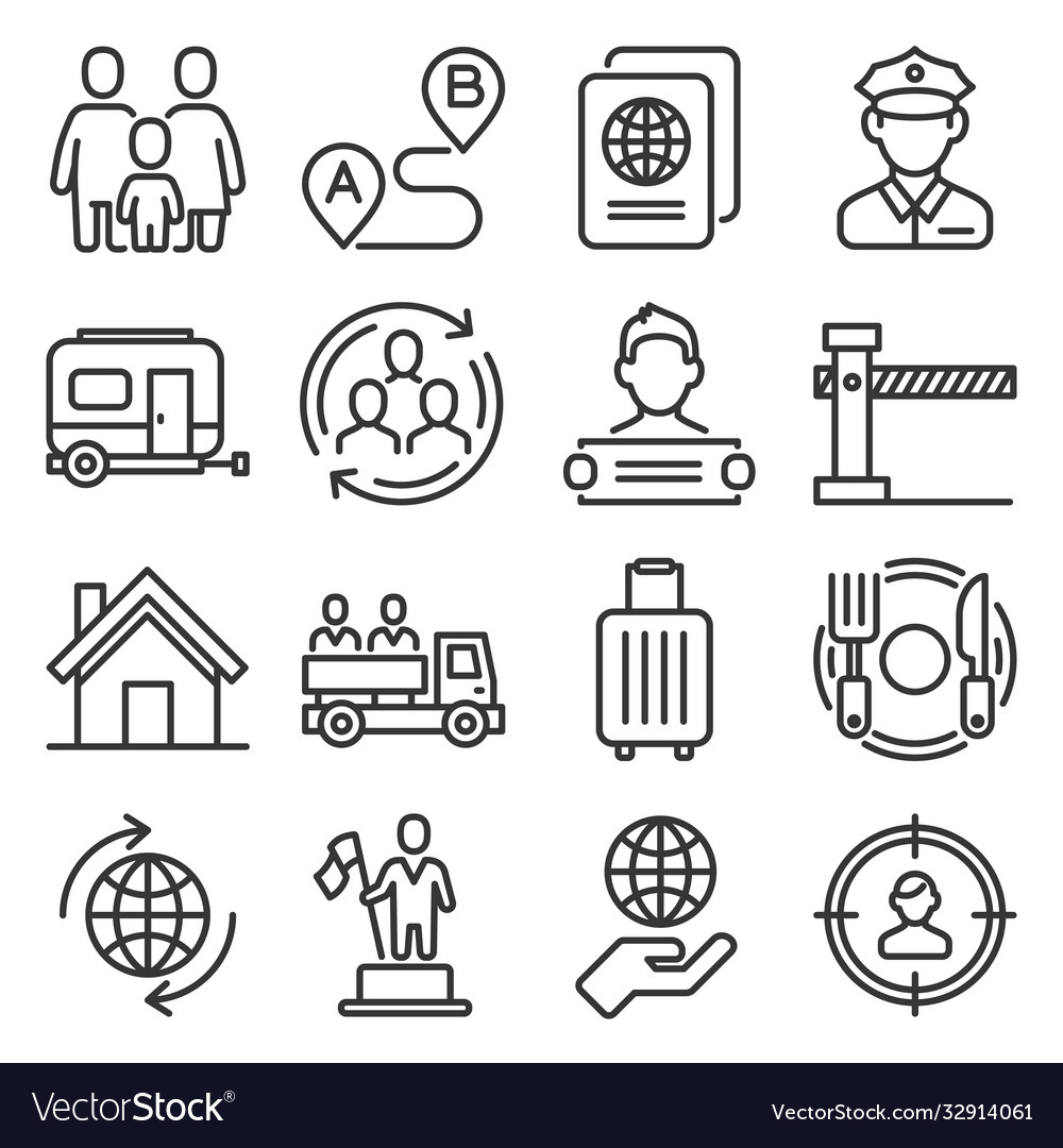 Immigration and immigrants icons set on white Vector Image