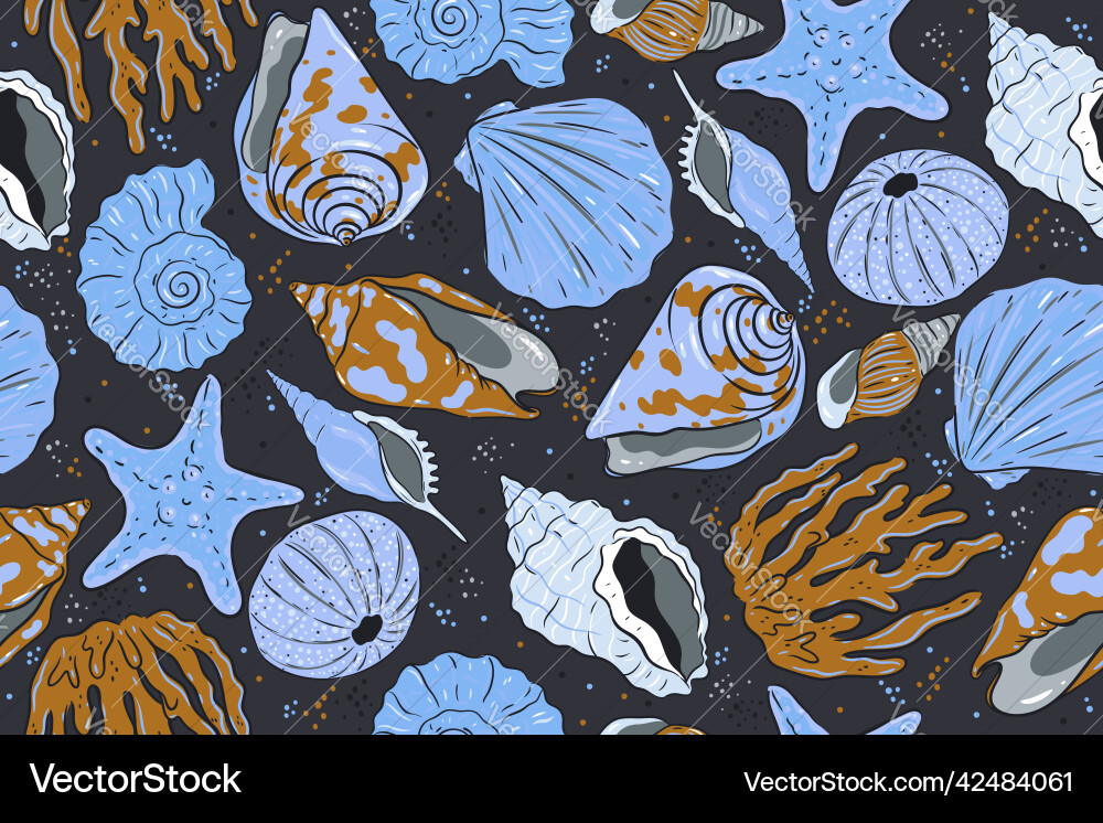 Seamless pattern with shells and starfish Vector Image