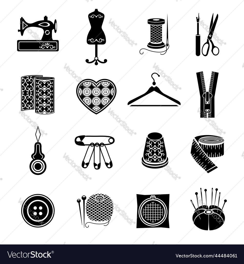 Set of icons sewing tools black supplies Vector Image